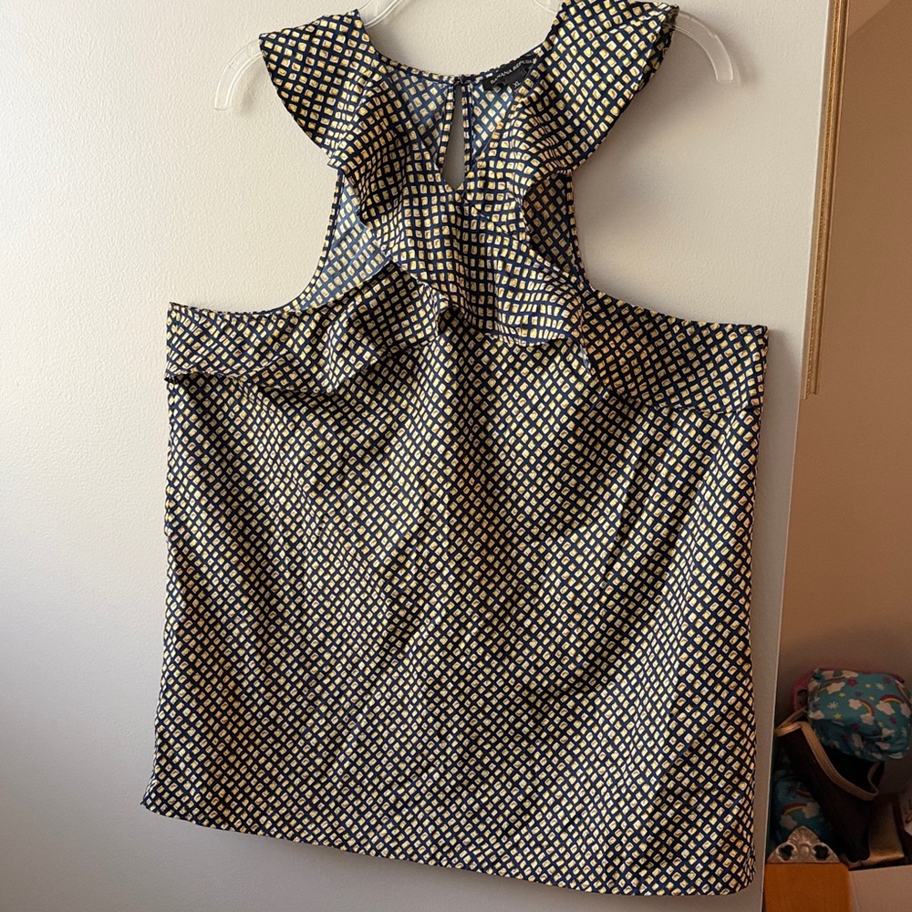 Banana Republic Navy and mustard diamond Printed Ruffle Tank Top